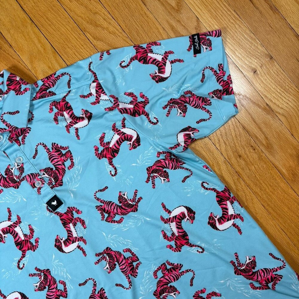 Bad Birdie Polo Shirt Mens Small Blue Tiger All Over Print Golf Performance - Picture 4 of 16